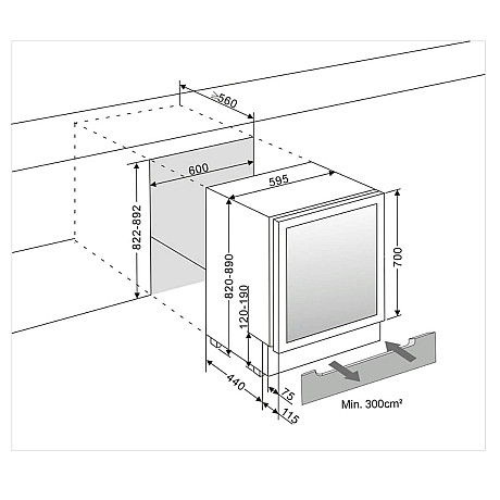 mQuvée - WineCave 60D Modern - Inbyggbar vinkyl 45 flaskor, 2 zoner
