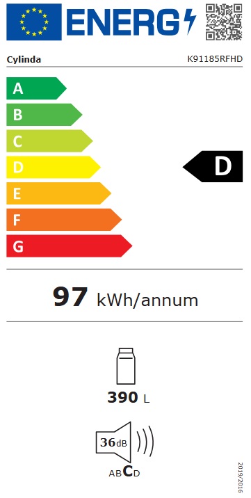 Cylinda - K91185RFHD - Kapacitet 390 L, Rostfritt stål med Dual Flow och Kallzon