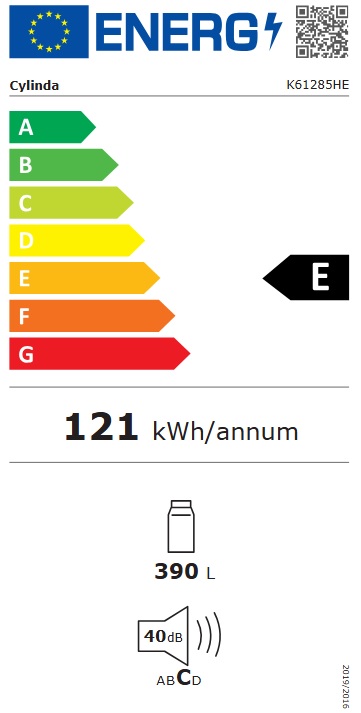 Cylinda - K61285HE - Vit med Jämn temperatur & Stor volym 390 liter