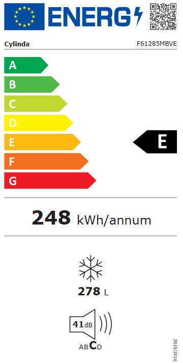 Cylinda - F61285MBVE - Kapacitet 278L, Mattsvart med No Frost