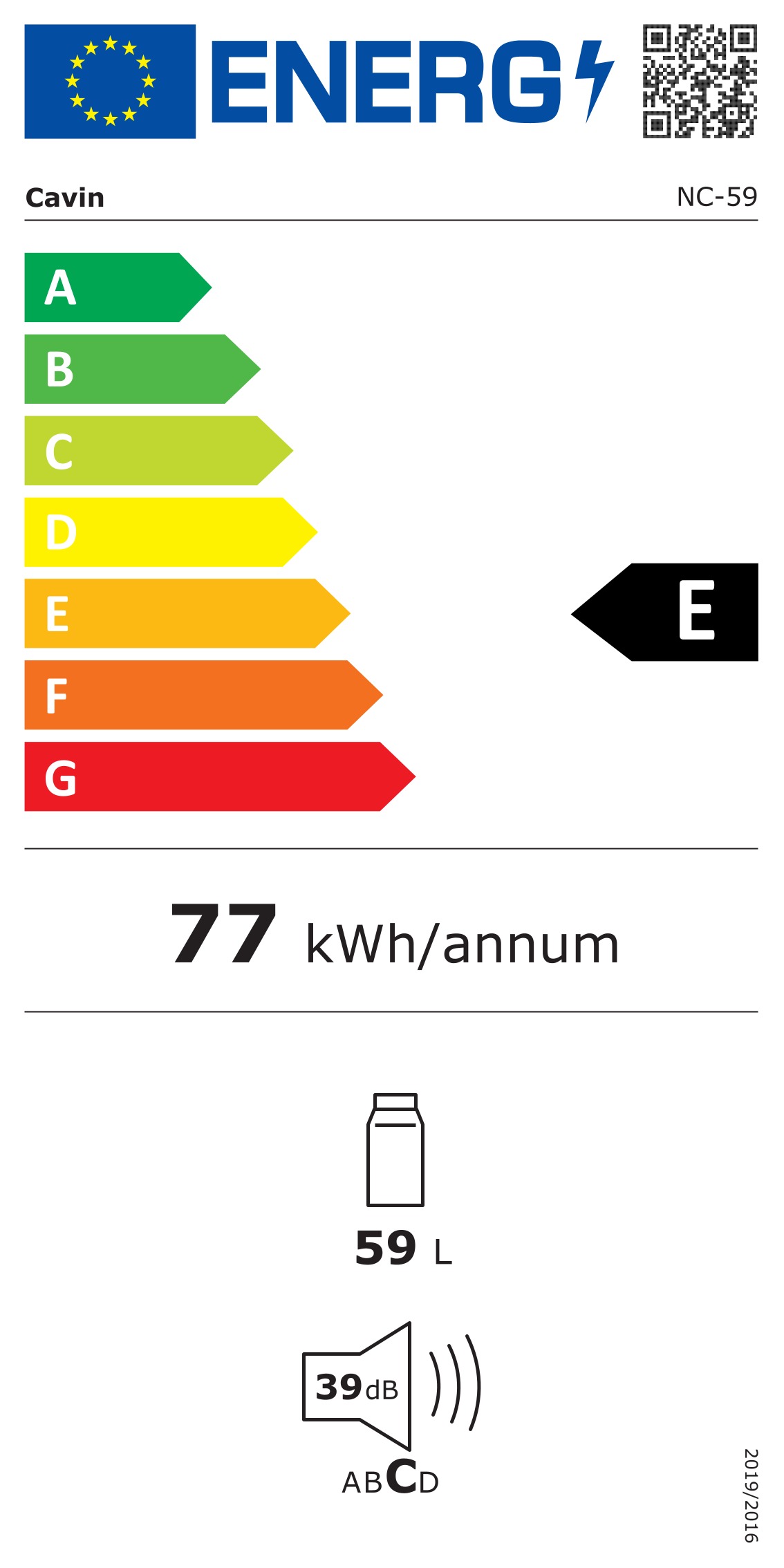 Energimärkning för Cavin - NC59B - Fristående Northern Collection 59, 47.1 cm, Svart