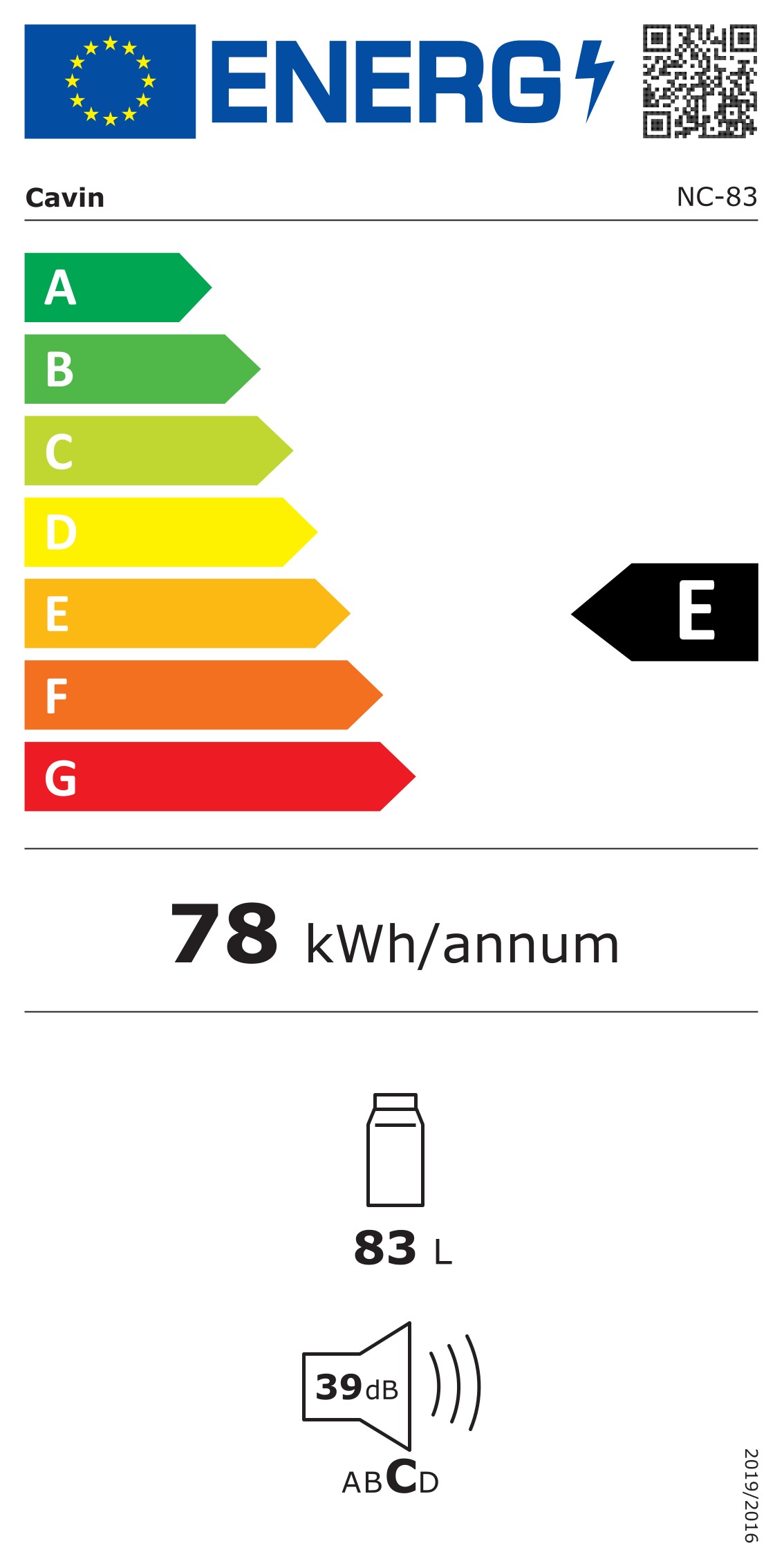 Energimärkning för Cavin - NC83B - Fristående Northern Collection 83, 47.4 cm, Svart