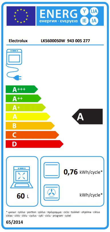 Electrolux - LKS6000S0W Hällkontroll Barnsäker Ugn