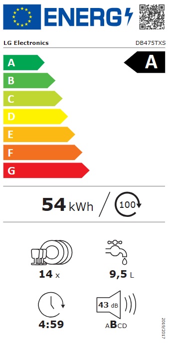 LG - DB475TXS - Integrerad 60 cm, QuadWash & TrueSteam, 14 kuvert