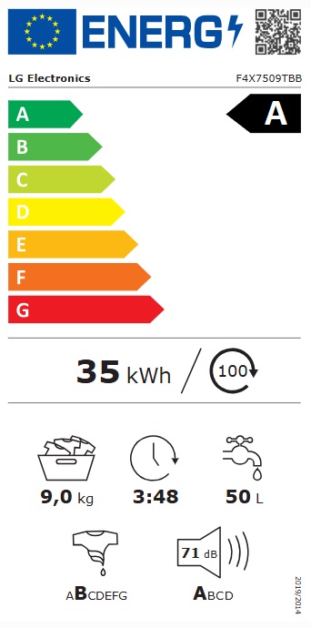 LG - F4X7509TBB - Mattsvart, Kapacitet 9 kg med WIFI & TurboWash
