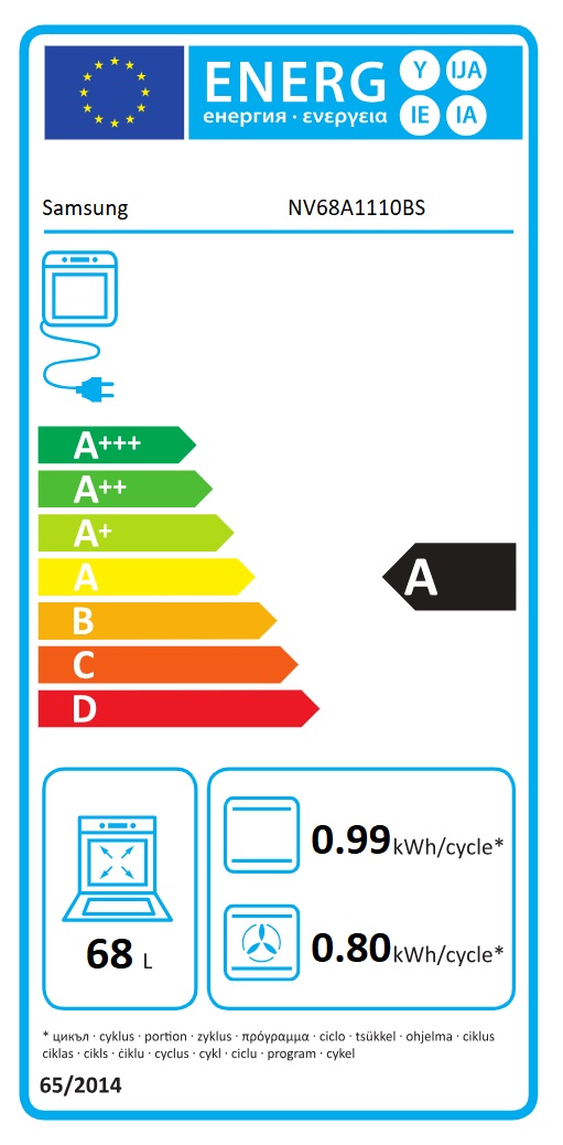 Samsung - NV68A1110BS - Rostfri, Varmluft & kapacitet 68 L